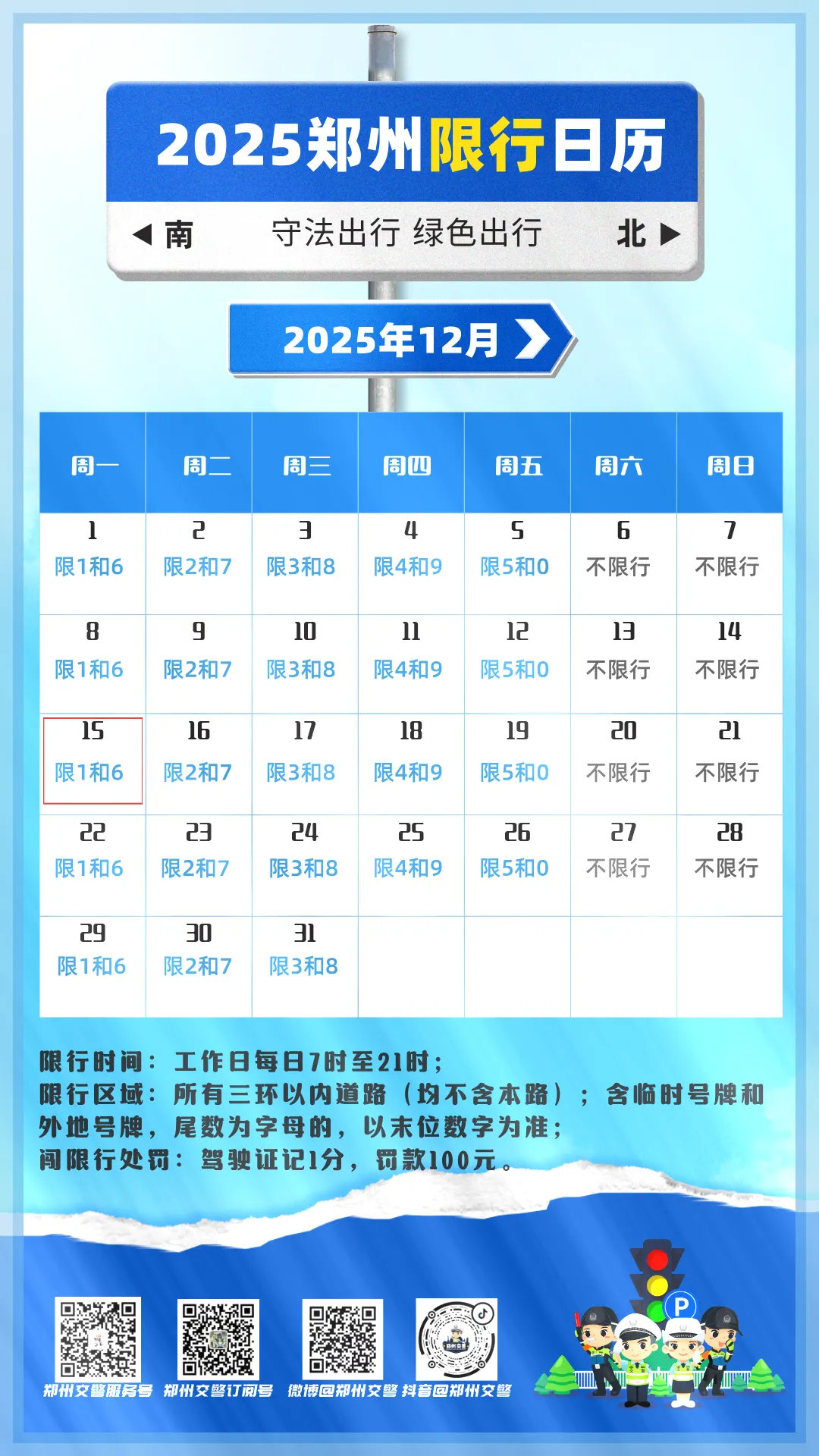 鄭州三環(huán)內限行區域_限行_鄭州機動(dòng)車(chē)限行尾號1和6